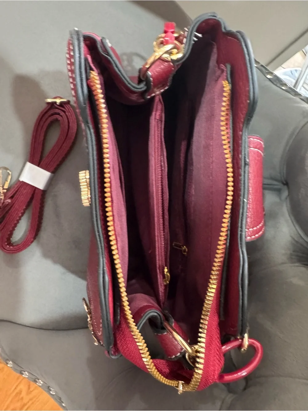 Classic Red Leather Crossbody Bag with Gold Accents